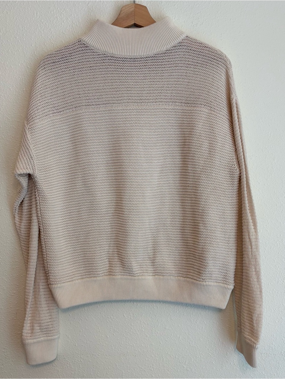 Margaret O'Leary Cream Mock Neck Textured Knit Sweater